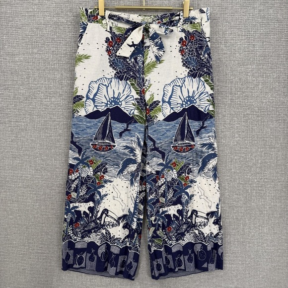 Joie Pants - Joie Pants Womens 12 Multicolor Linen Rayon Wide Leg Crop Tropical Print Beach